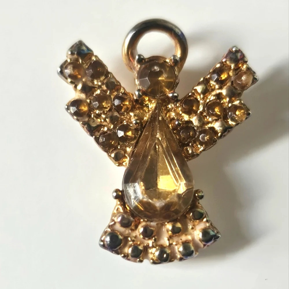 Citrine Rhinestones Gold tone Guardian Angel Pin
